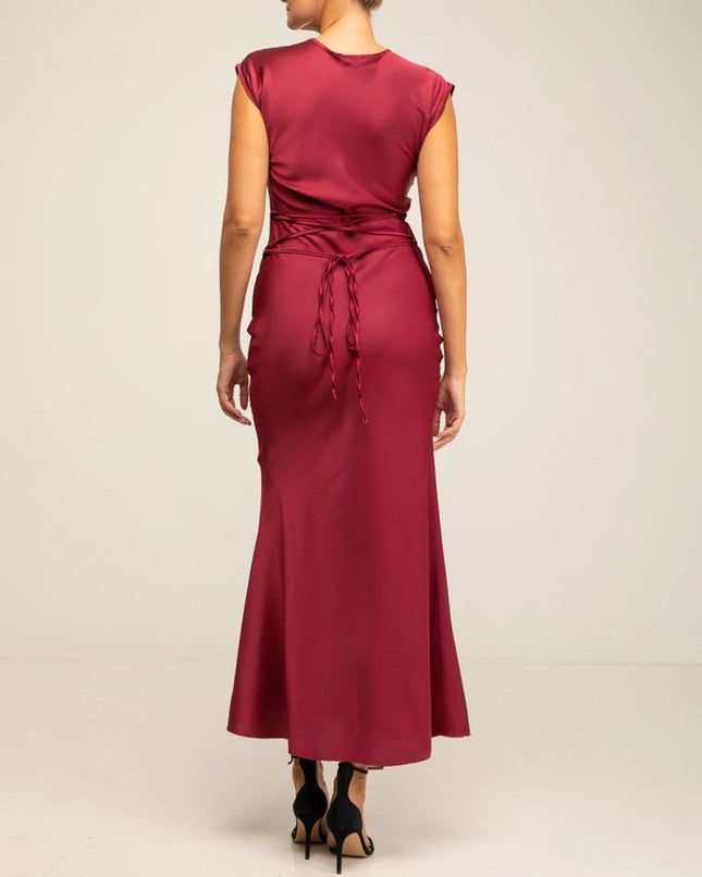 SATIN DRESS_BURGANDY