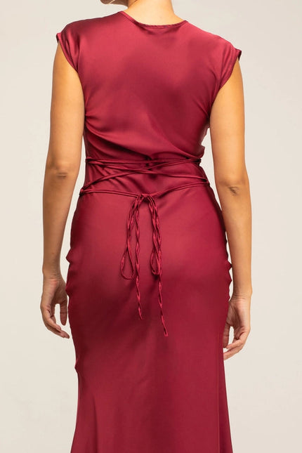 SATIN DRESS_BURGANDY