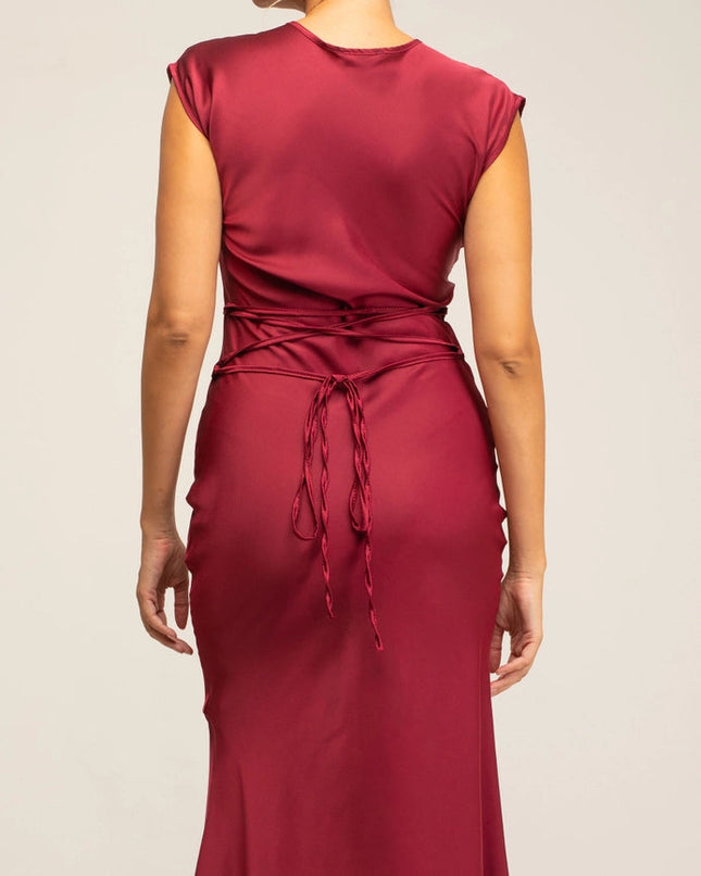 SATIN DRESS_BURGANDY