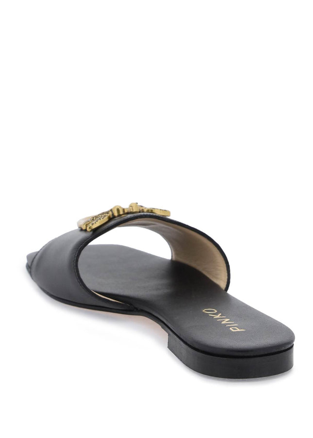 Pinko Love Birds Leather Slides Black-Pinko-Urbanheer