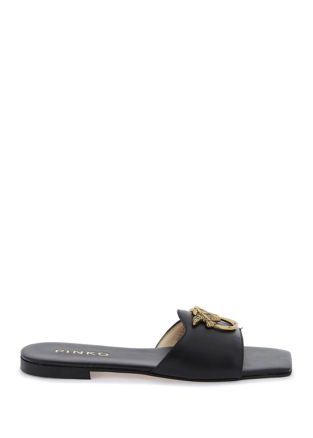 Pinko Love Birds Leather Slides Black-Pinko-36-Urbanheer