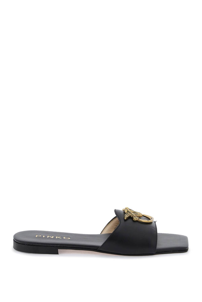 Pinko Love Birds Leather Slides Black-Pinko-36-Urbanheer