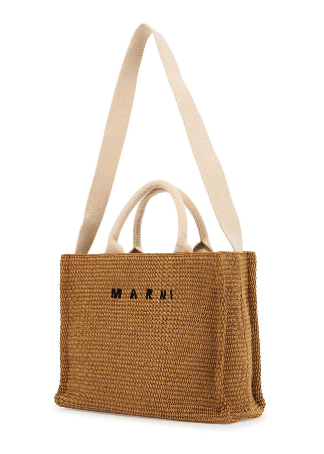 Marni raffia-effect canvas small tote bag