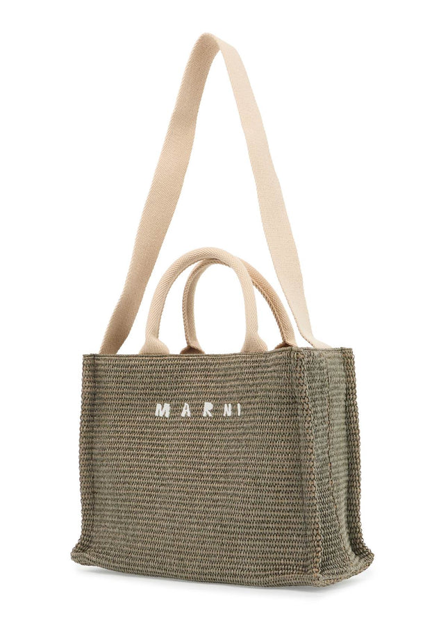 Marni raffia-effect canvas small tote bag