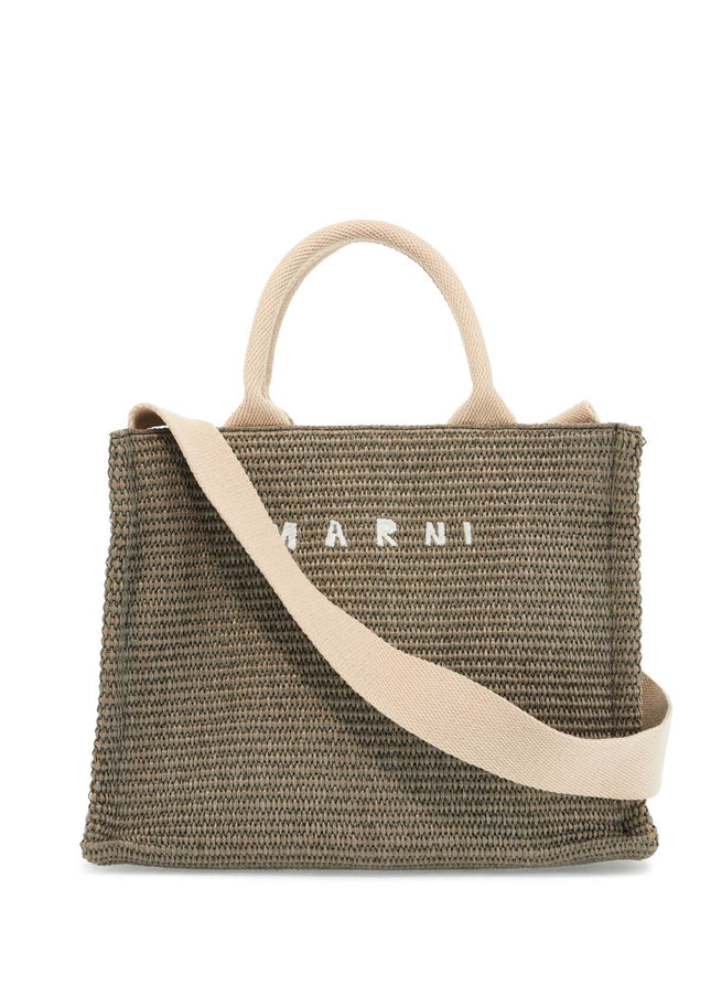 Marni raffia-effect canvas small tote bag