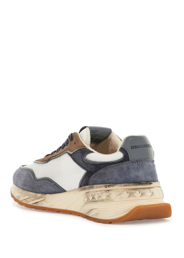 Dsquared2 low top blue denim sneakers in leather with suede inserts and rubber sole