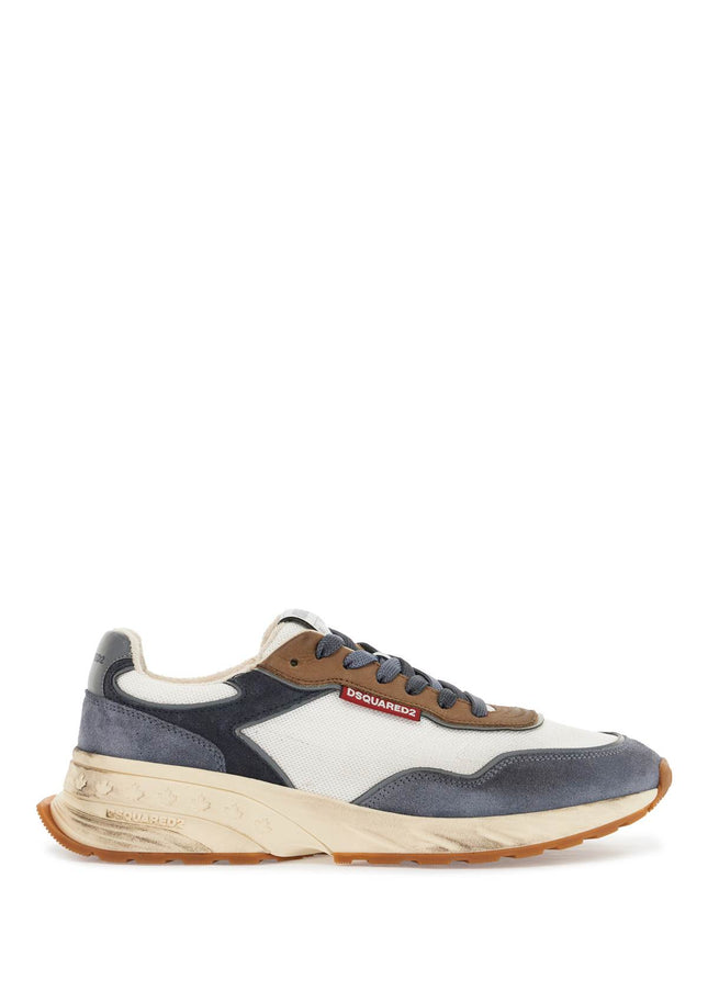 Dsquared2 low top blue denim sneakers in leather with suede inserts and rubber sole