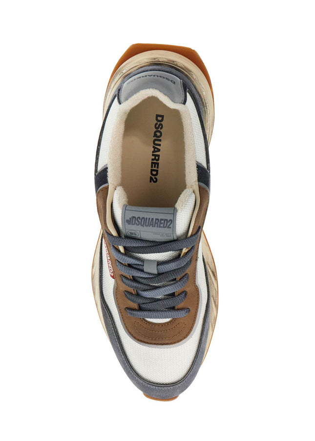 Dsquared2 low top blue denim sneakers in leather with suede inserts and rubber sole