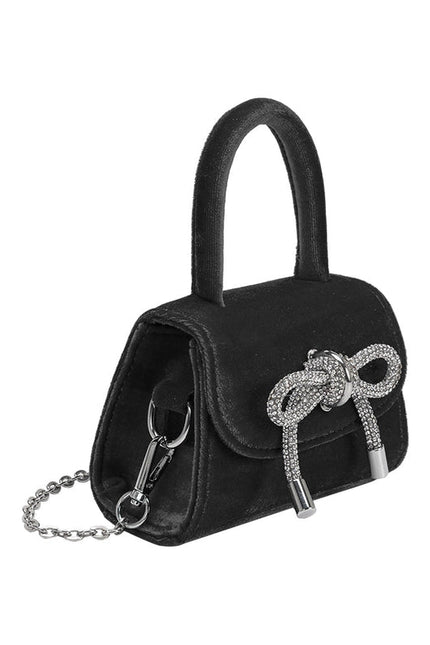 Sabrina Black Mini Velvet Top Handle Bag