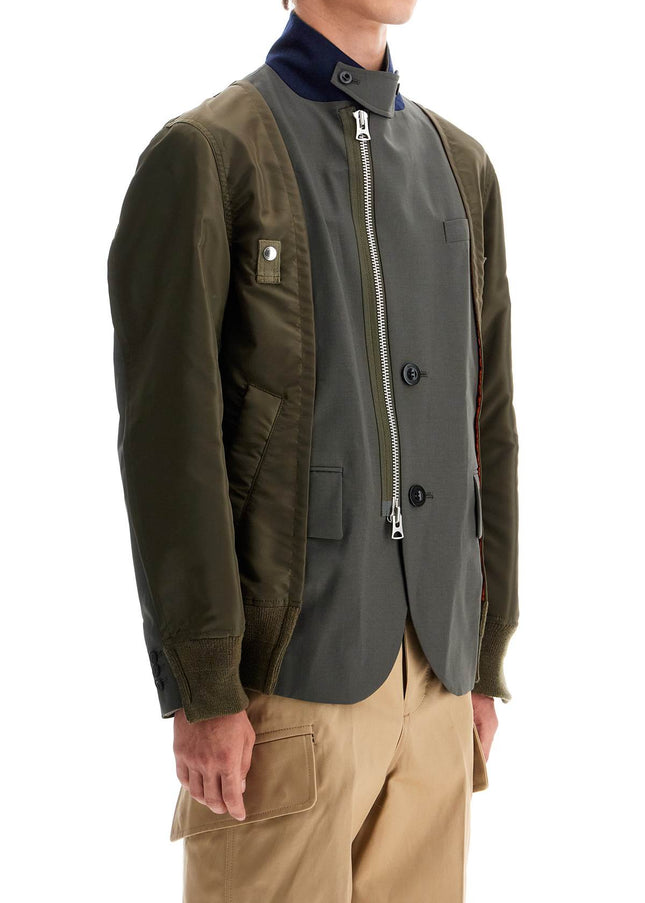 Sacai hybrid nylon and wool blend jacket.