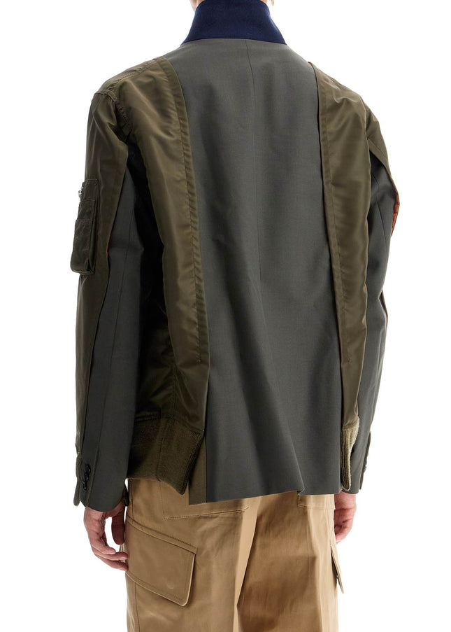 Sacai hybrid nylon and wool blend jacket.