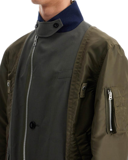 Sacai hybrid nylon and wool blend jacket.