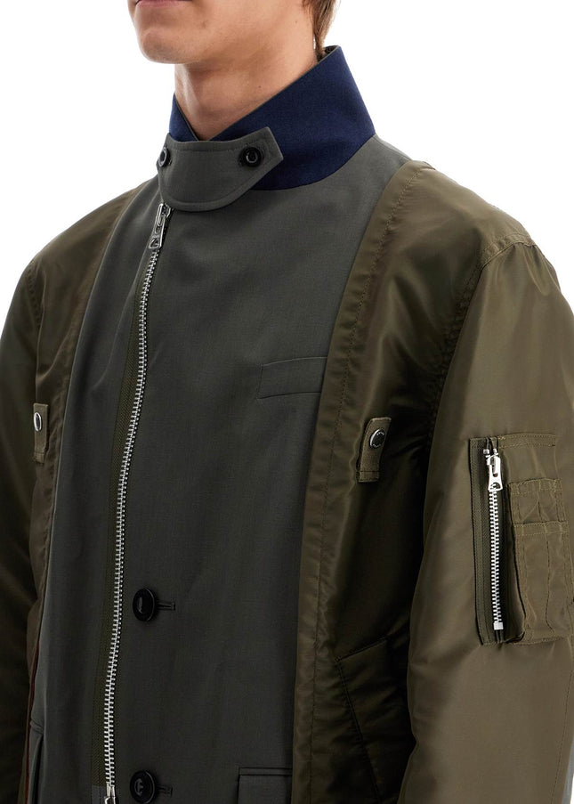 Sacai hybrid nylon and wool blend jacket.