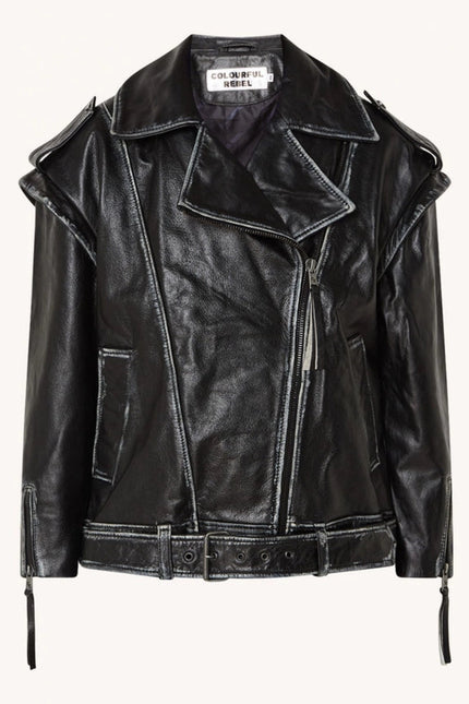 Sage Leather Biker Jacket | Black