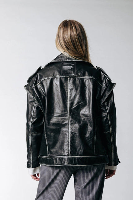 Sage Leather Biker Jacket | Black