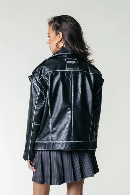 Saige Leather Biker Jacket | Black