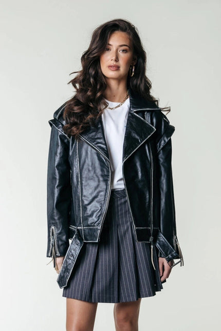 Saige Leather Biker Jacket | Black