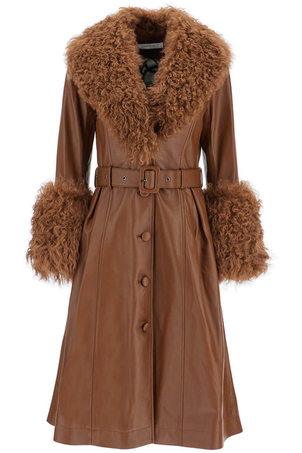 Saks Potts long foxy leather and shearling coat