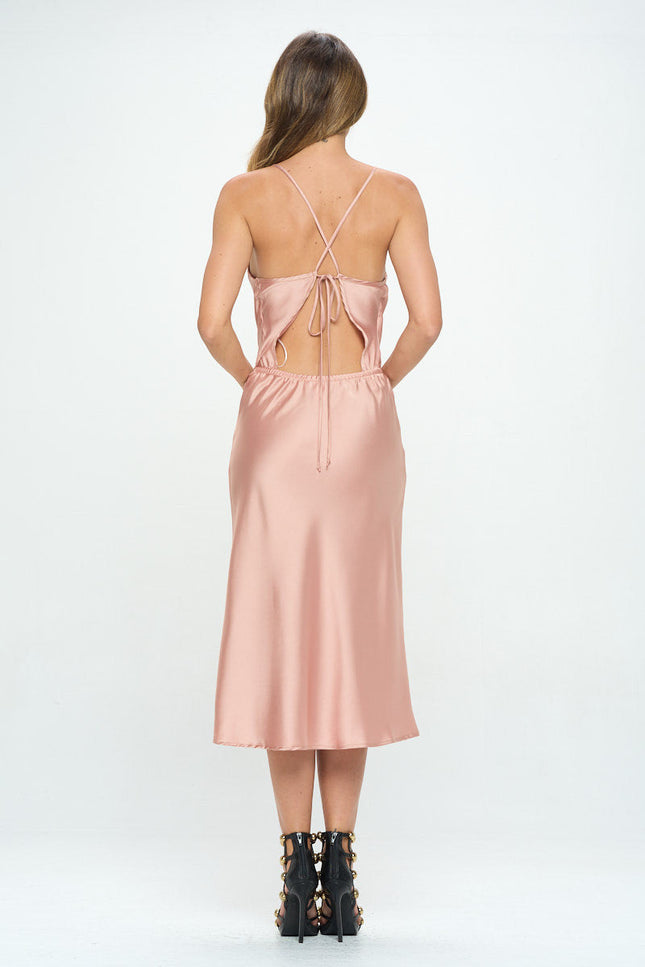 Satin Bias Midi Dress with Criss Cross Back-4