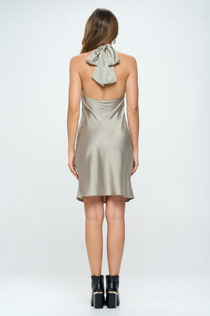 Satin Criss Cross Neck Dress with Open Back-4