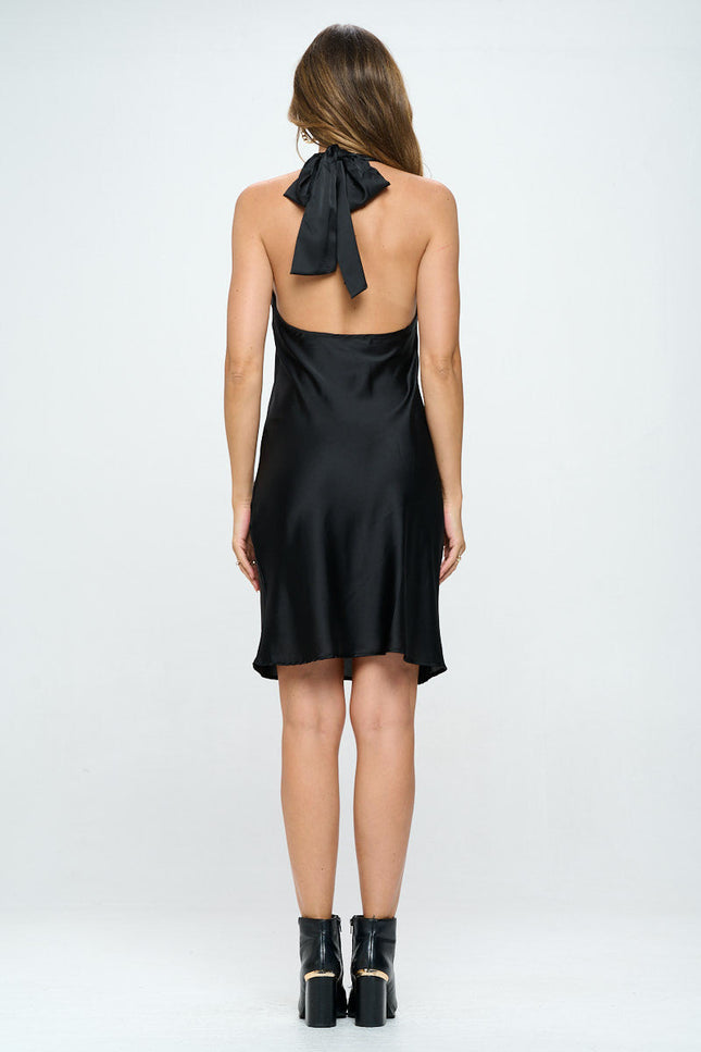 Satin Criss Cross Neck Dress with Open Back-4