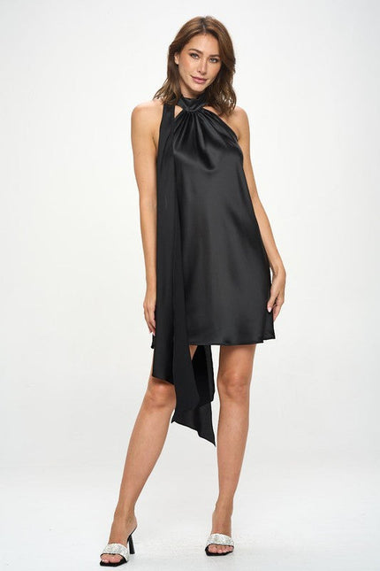 Satin Halter Neck Dress with Back Detail-2