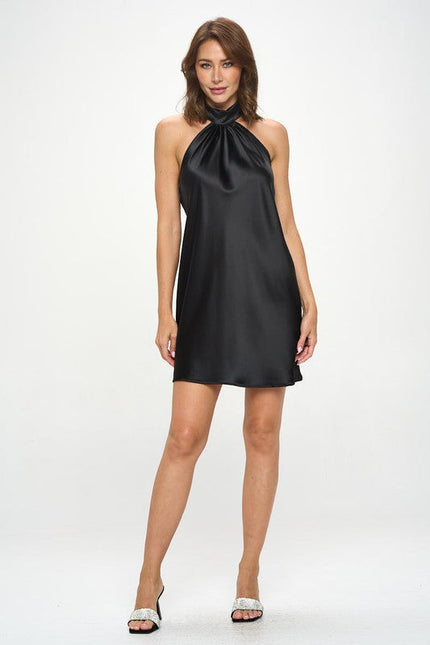 Satin Halter Neck Dress with Back Detail-3