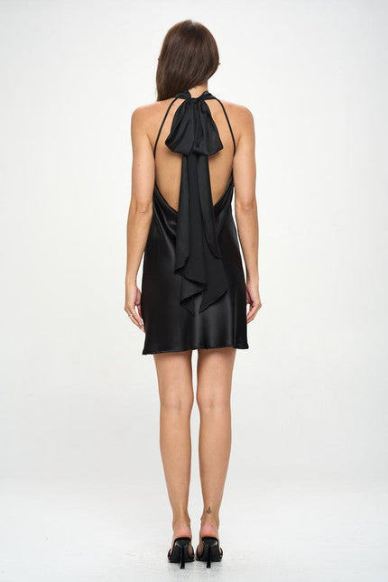 Satin Halter Neck Dress with Back Detail-5