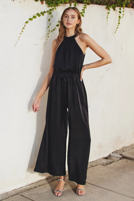 Satin Halter Neck Slit Jumpsuit