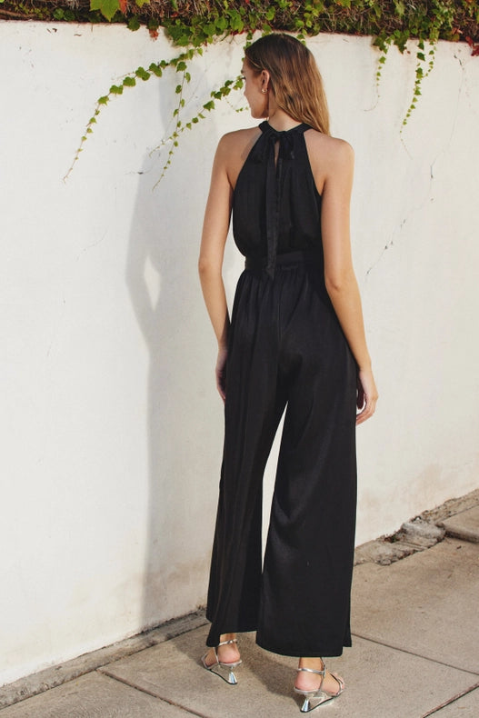 Satin Halter Neck Slit Jumpsuit