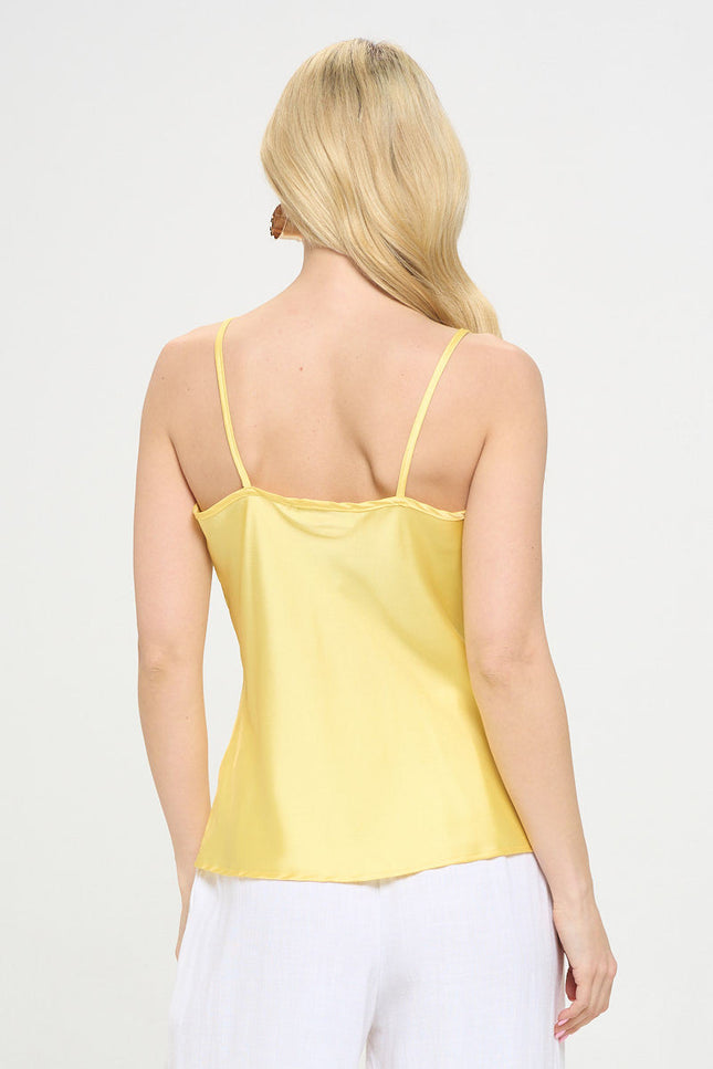 Satin Solid V neck Camisole Top-3