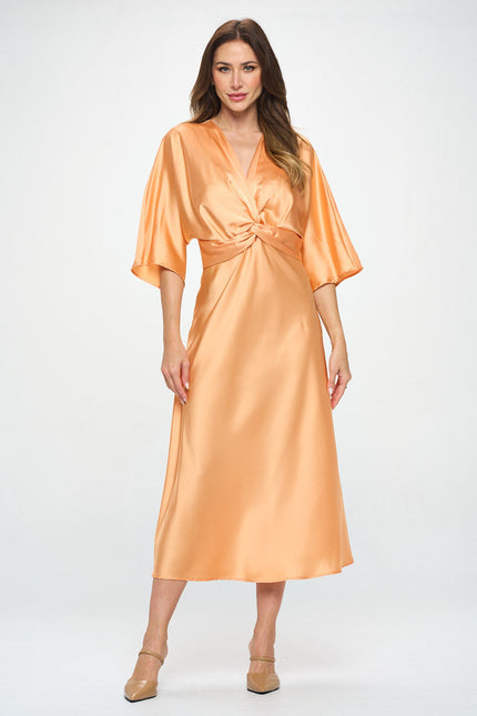 Satin Stretch Solid Dress with Front Twist-1