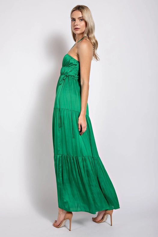 Satin Tiered Maxi Dress EMERALD