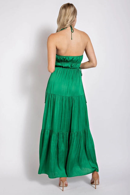 Satin Tiered Maxi Dress EMERALD