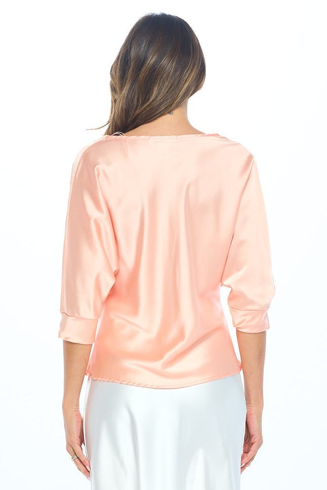 Satin Vibrant Cowl neck 3/4 Sleeve Top-3