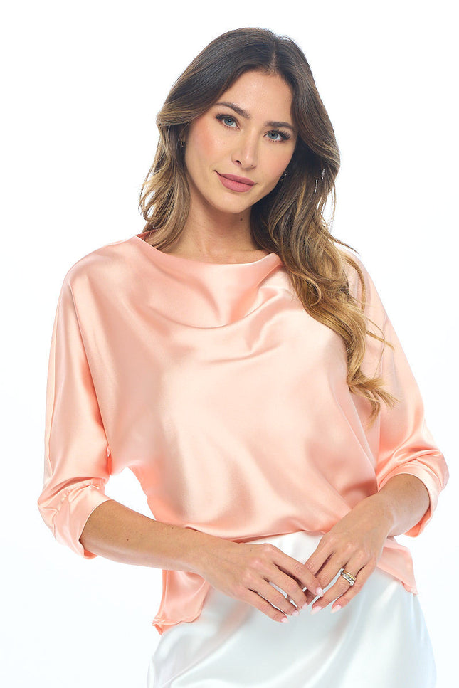 Satin Vibrant Cowl neck 3/4 Sleeve Top-0