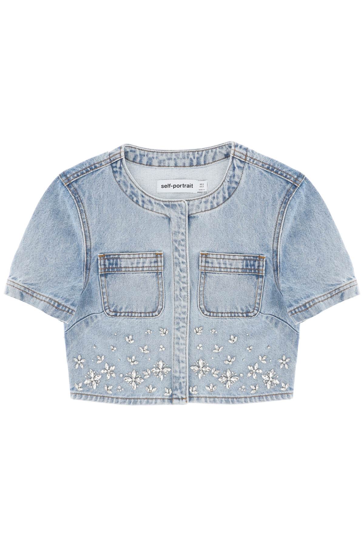 Self portrait denim crop top with crystals embellishments-women > clothing > tops-Self Portrait-Urbanheer