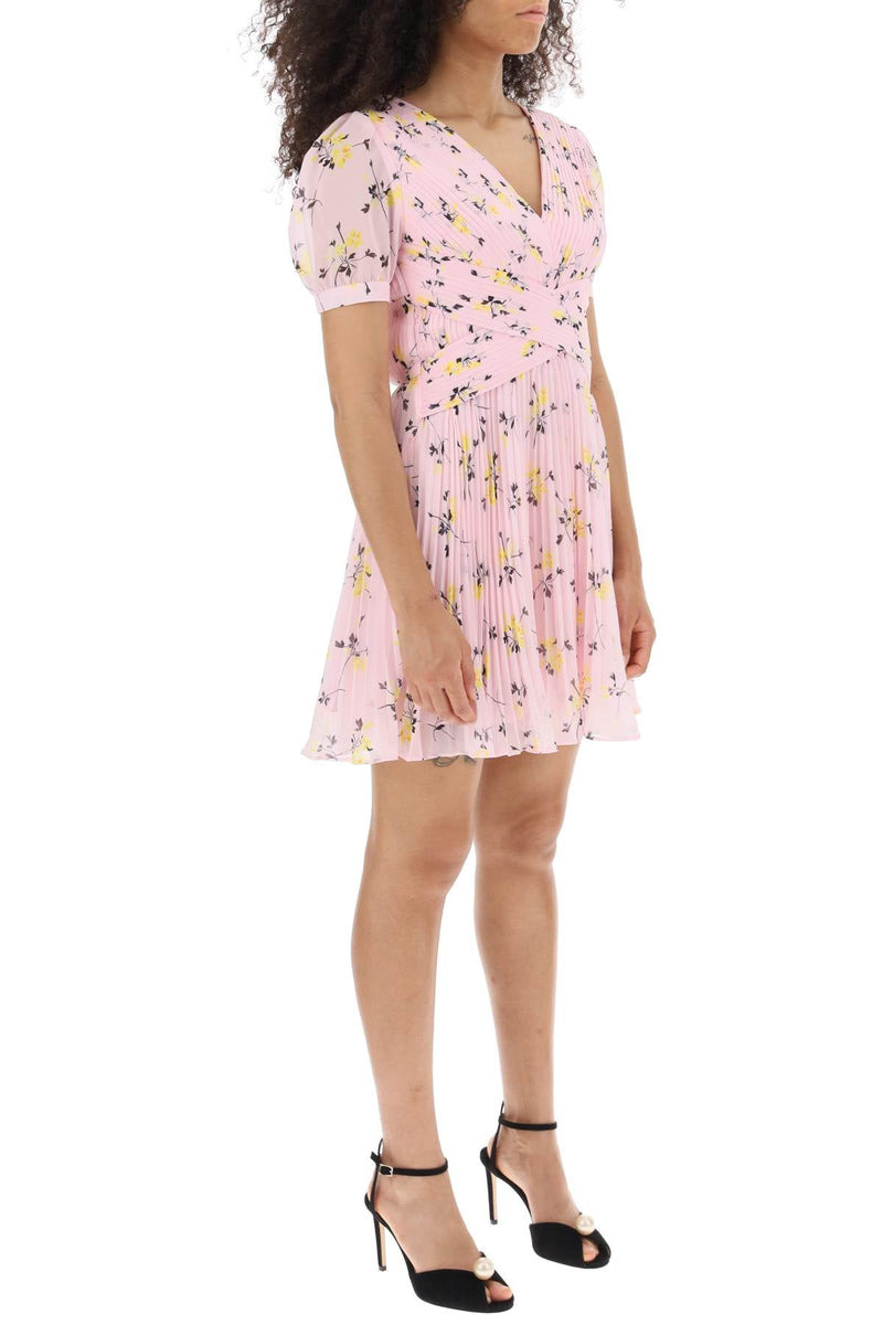 Self portrait short-sleeved mini dress in pleated chiffon with floral motif-women > clothing > dresses > mini-Self Portrait-6-Pink-Urbanheer