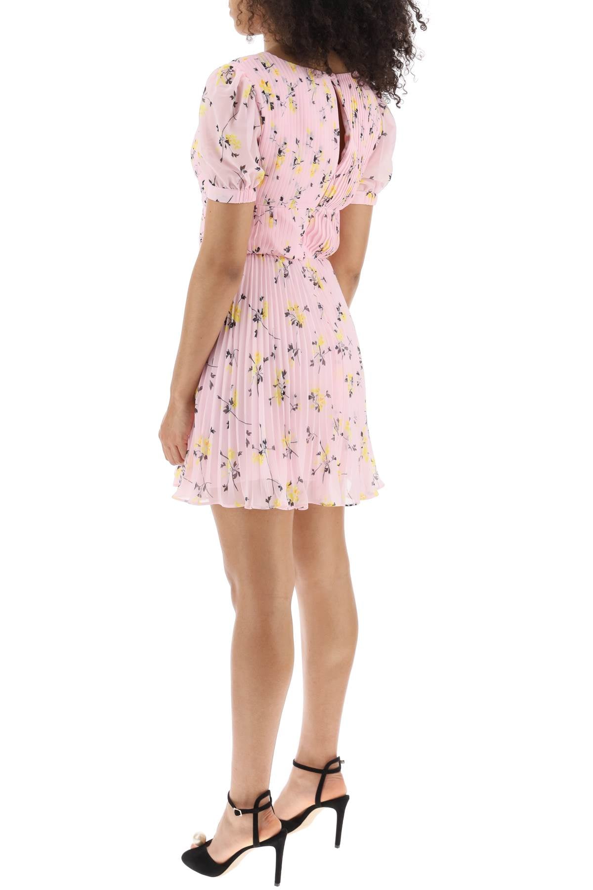 Self portrait short-sleeved mini dress in pleated chiffon with floral motif-women > clothing > dresses > mini-Self Portrait-6-Pink-Urbanheer