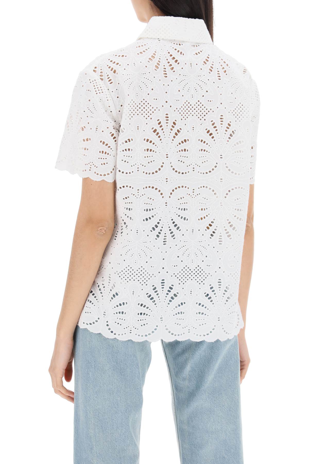 Self Portrait Short-Sleeved Sangallo Lace Shirt-women > clothing > shirts and blouses > shirts-Self Portrait-6-White-Urbanheer