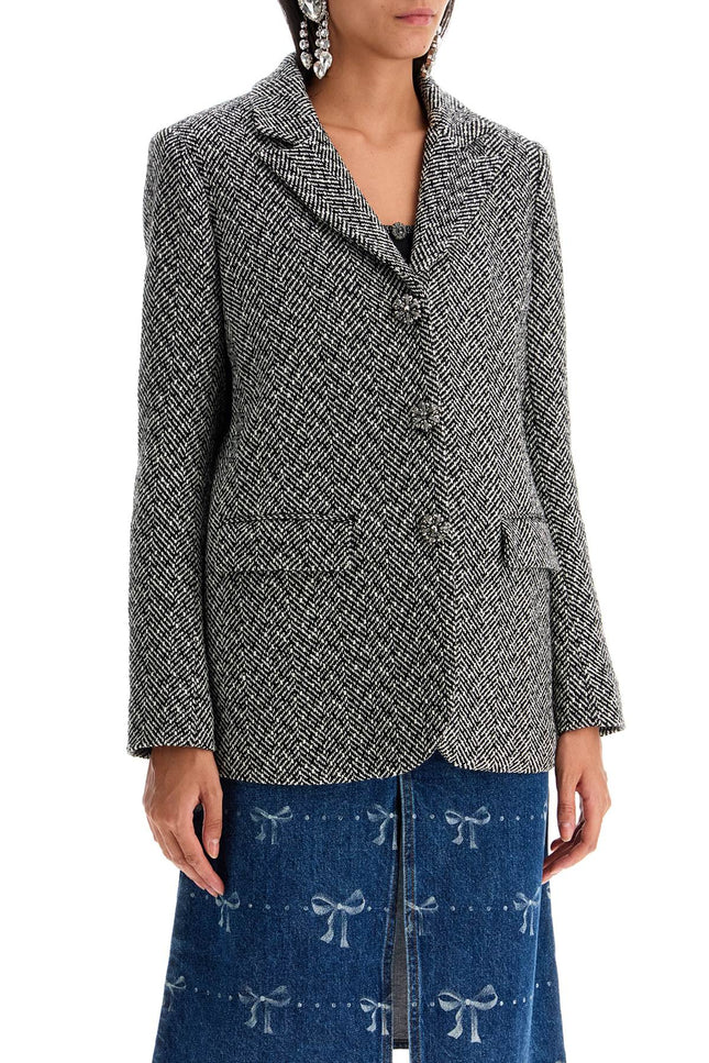 Self Portrait herringbone three-button blazer