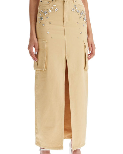 Self Portrait maxi denim cargo skirt in