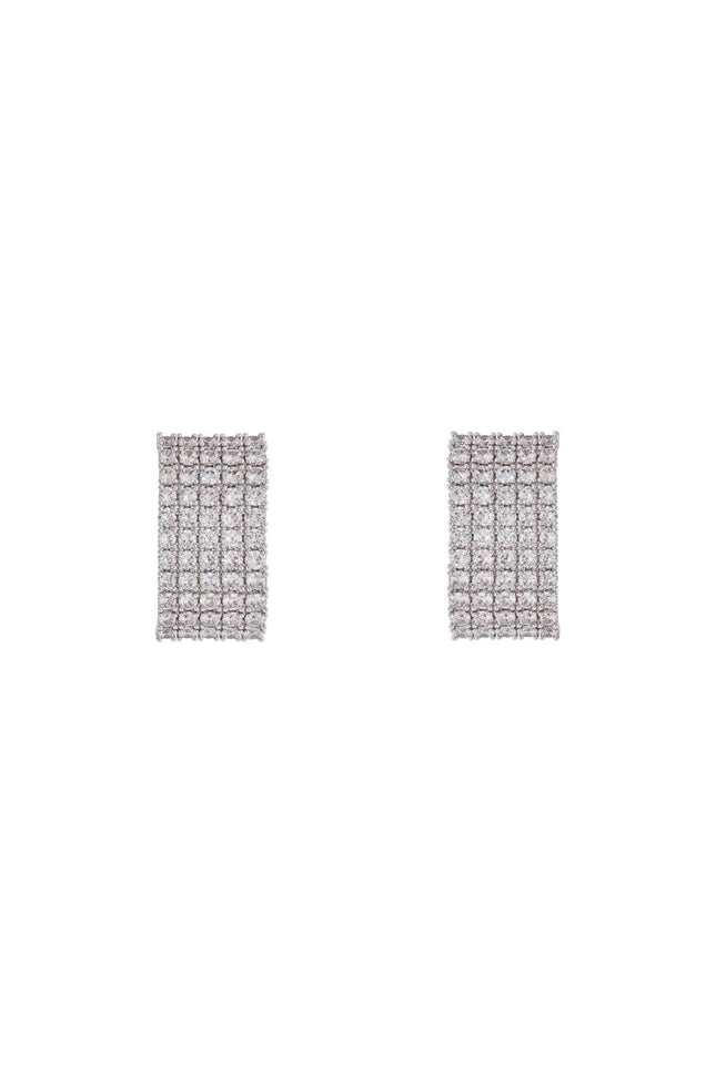 Self Portrait rectangular chain earrings with cubic zirconia in silver