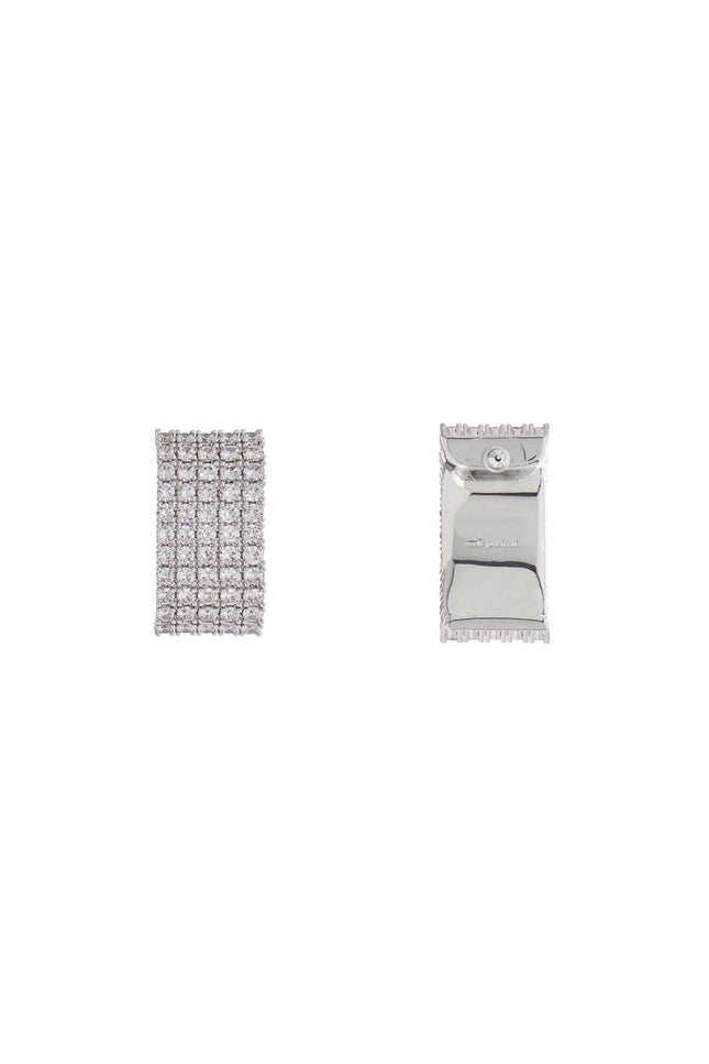 Self Portrait rectangular chain earrings with cubic zirconia in silver