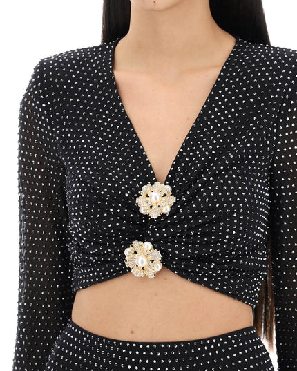 Self Portrait rhinestone-studded cropped top with diamanté brooches