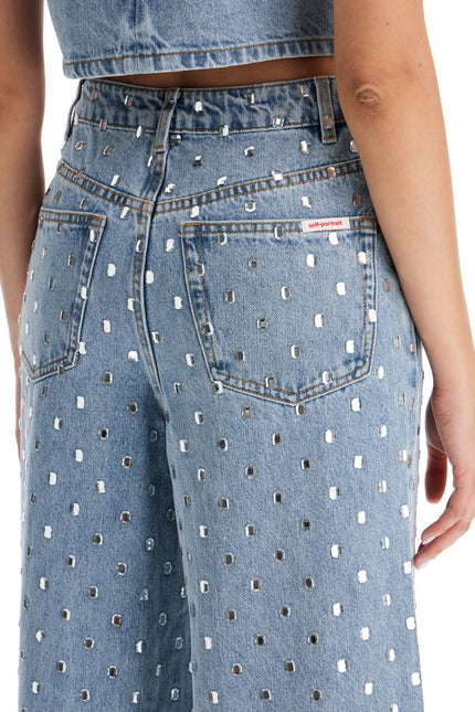 Self Portrait wide jeans with rhinest - Blue