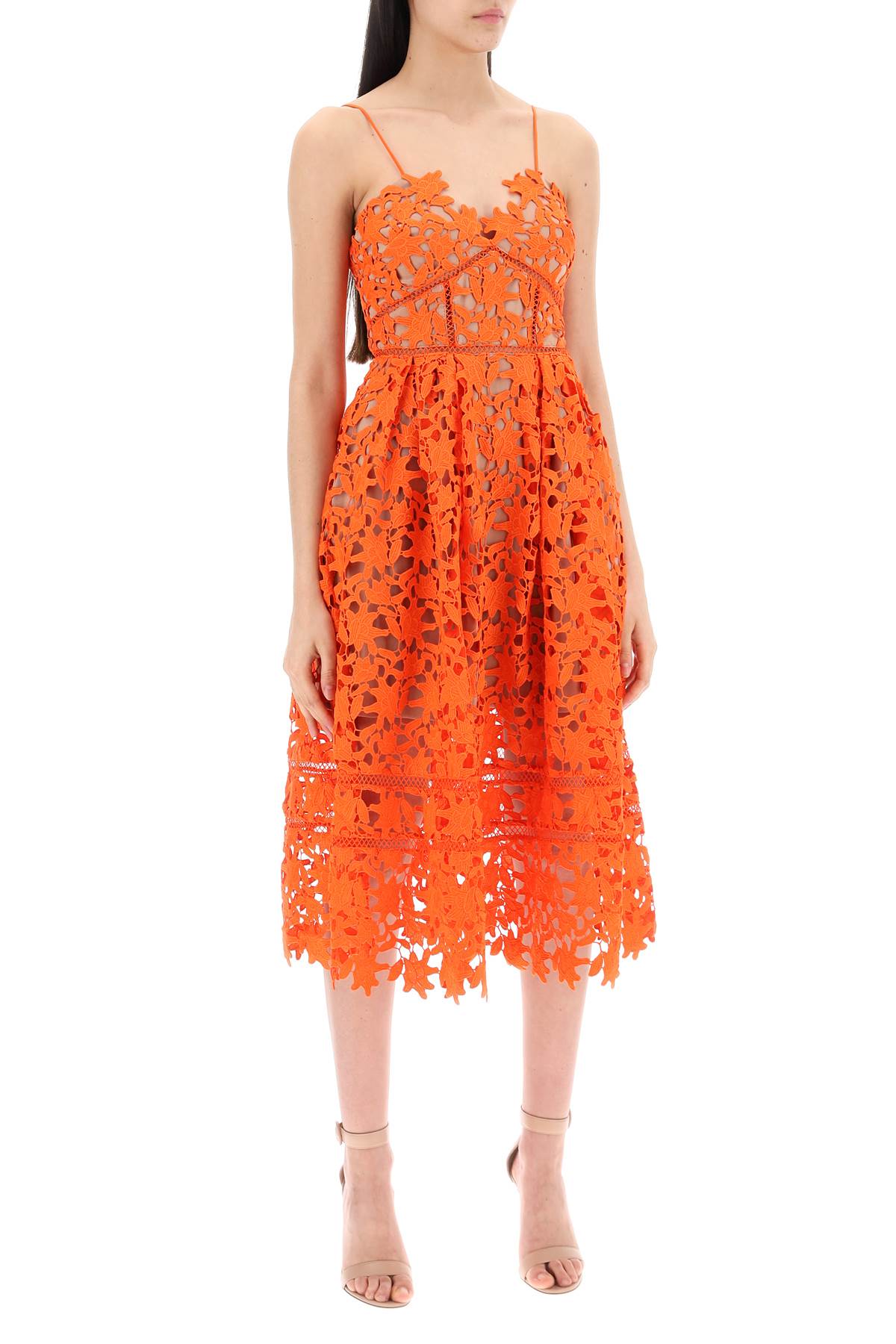 Self portrait azaelea floral lace midi dress Orange-Dress-Self Portrait-Urbanheer