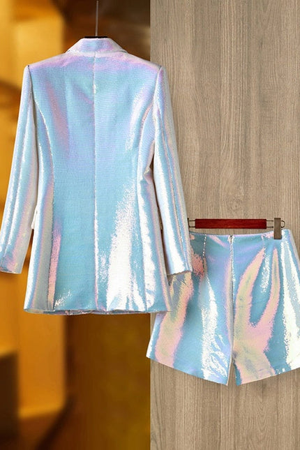 Sequin Blazer & Shorts Set - Fashion Two-Piece White