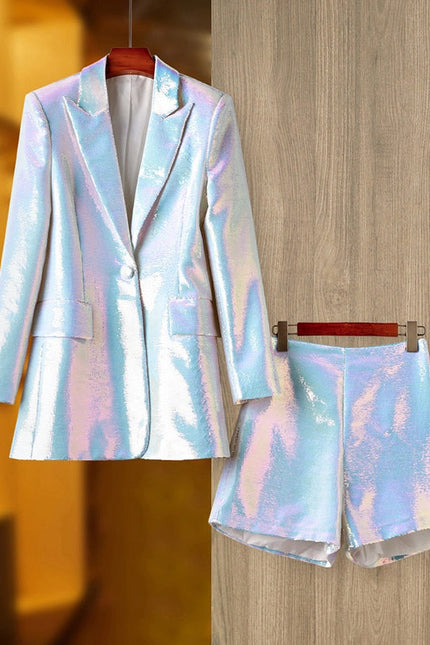 Sequin Blazer & Shorts Set - Fashion Two-Piece White