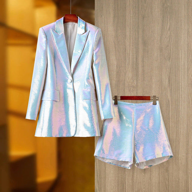 Sequin Blazer & Shorts Set - Fashion Two-Piece White